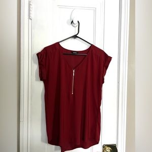 EXPRESS SHORT SLEEVE BLOUSE - MAROON - SIZE MEDIUM